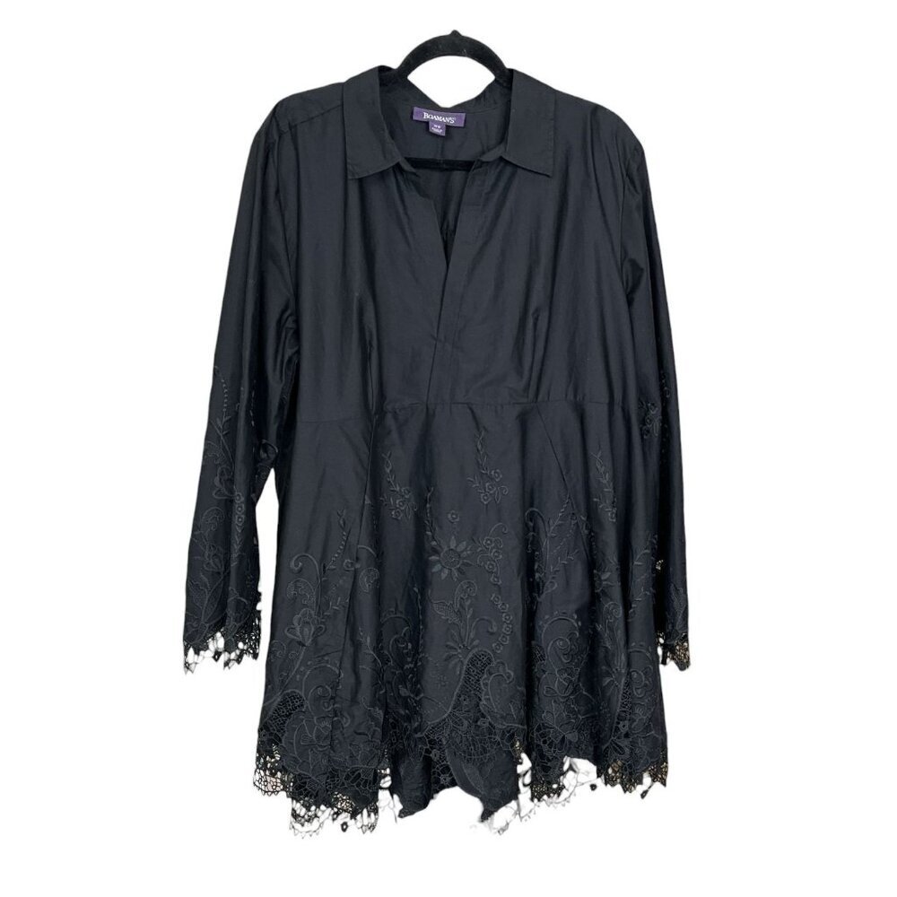 Roaman’s Black Embroidered Poplin Swing Tunic 20W NWT - Picture 3 of 8